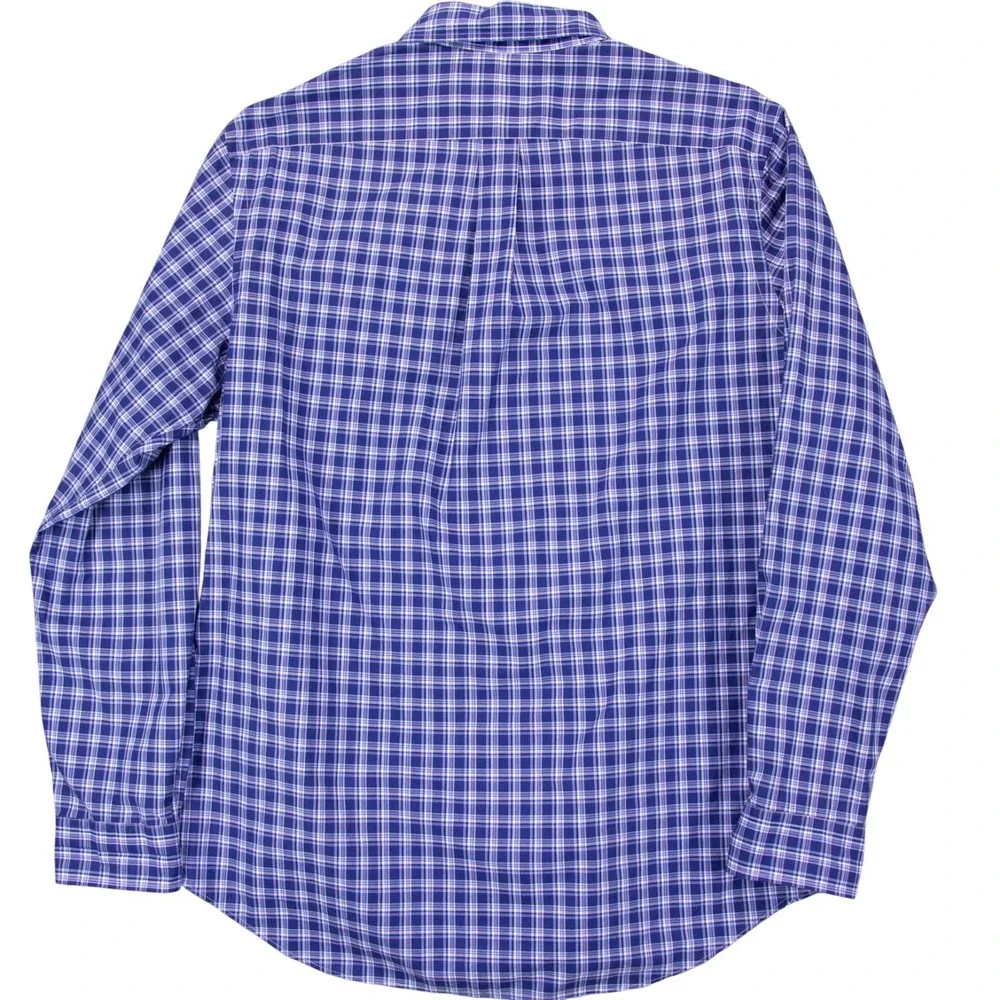 Polo Ralph Lauren Mens Large Blue White Plaid Check‎ LS Button Front Shirt